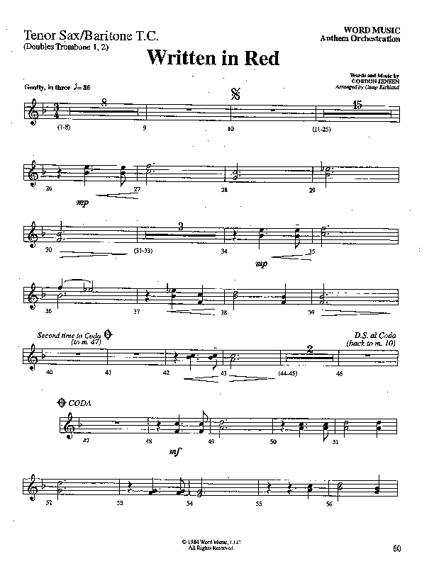 Written In Red (Choral Anthem SATB) Tenor Sax/Baritone T.C. (Word Music Choral / Arr. Camp Kirkland)
