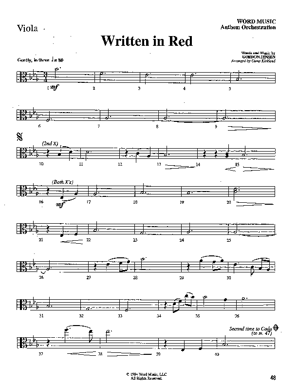 Written In Red (Choral Anthem SATB) Viola (Word Music Choral / Arr. Camp Kirkland)