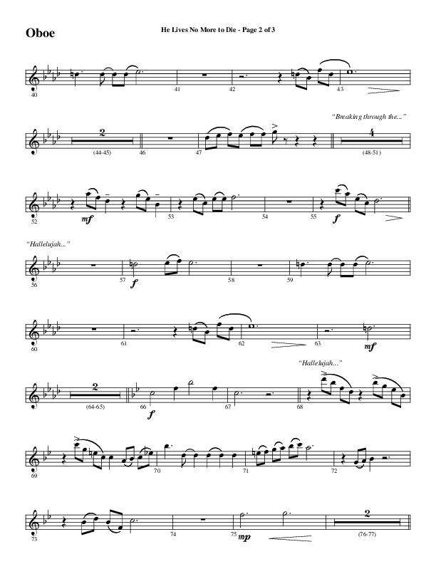 He Lives No More To Die (Choral Anthem SATB) Oboe (Word Music Choral / Arr. Steve Mauldin)