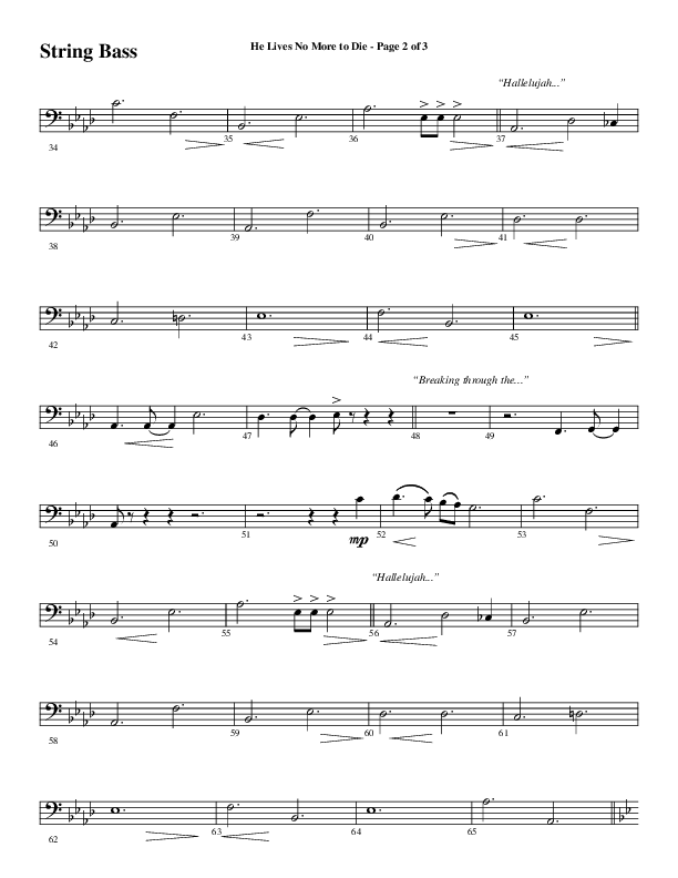 He Lives No More To Die (Choral Anthem SATB) String Bass (Word Music Choral / Arr. Steve Mauldin)