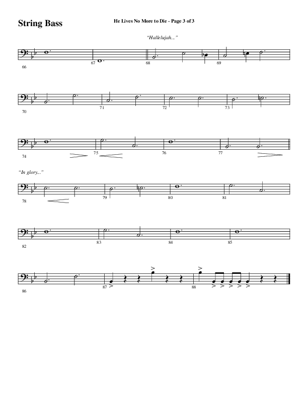 He Lives No More To Die (Choral Anthem SATB) String Bass (Word Music Choral / Arr. Steve Mauldin)