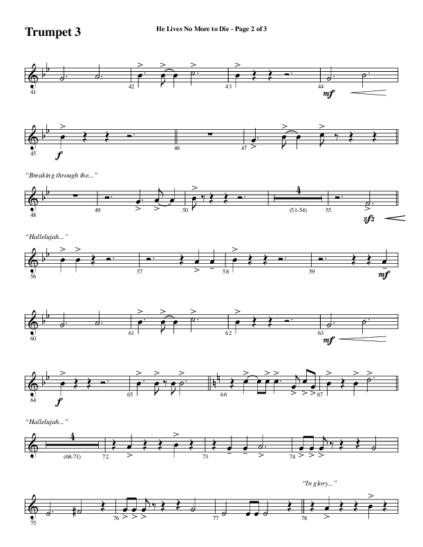 He Lives No More To Die (Choral Anthem SATB) Trumpet 3 (Word Music Choral / Arr. Steve Mauldin)