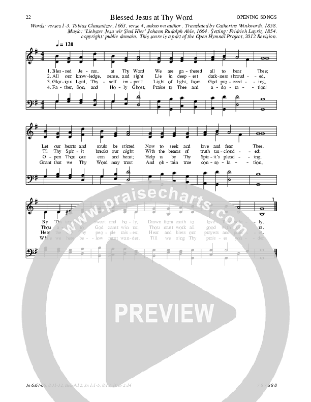 Blessed Jesus at Thy Word Hymn Sheet (SATB) (Traditional Hymn)
