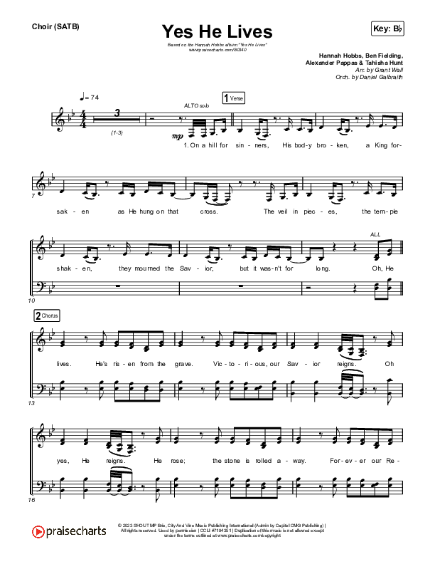 Yes He Lives Choir Sheet (SATB) (Hannah Hobbs)