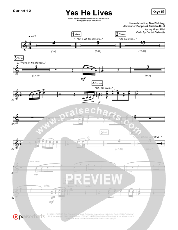 Yes He Lives Clarinet 1,2 (Hannah Hobbs)