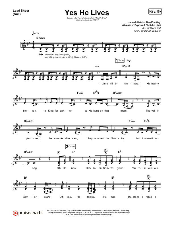 Yes He Lives Lead Sheet (SAT) (Hannah Hobbs)