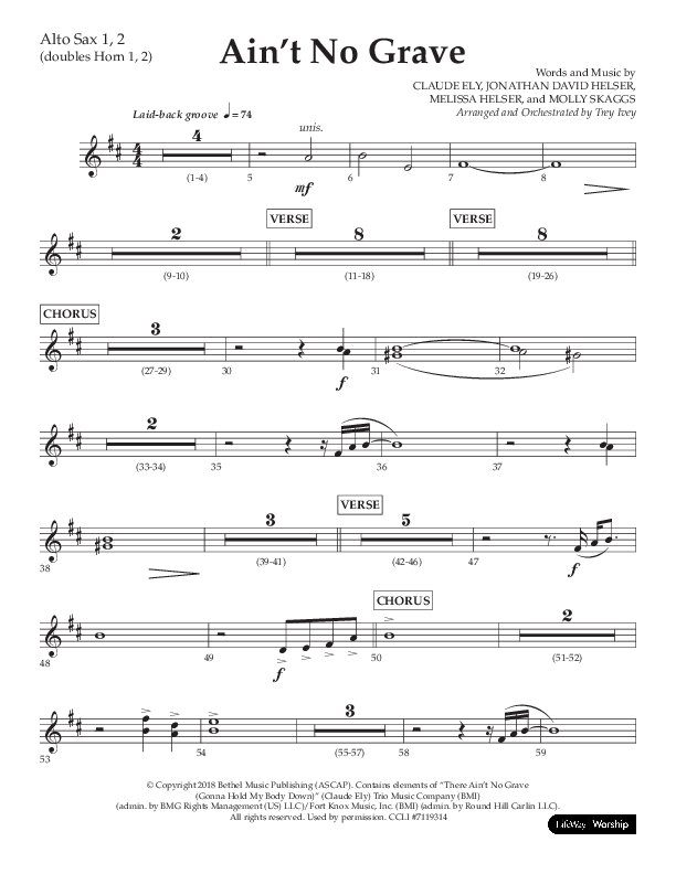 Ain't No Grave (Choral Anthem SATB) Alto Sax 1/2 (Lifeway Choral / Arr. Trey Ivey)