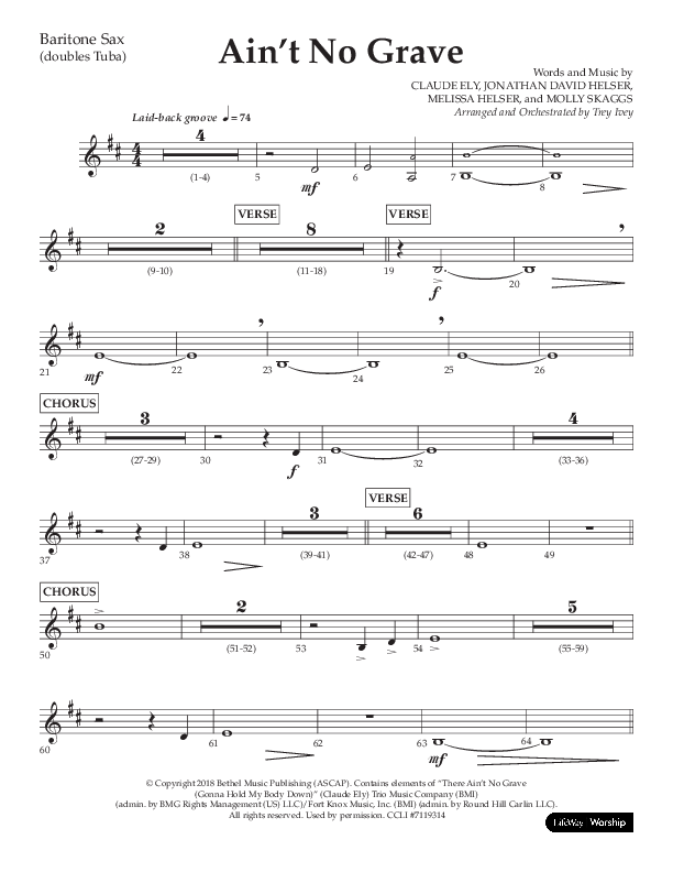 Ain't No Grave (Choral Anthem SATB) Bari Sax (Lifeway Choral / Arr. Trey Ivey)