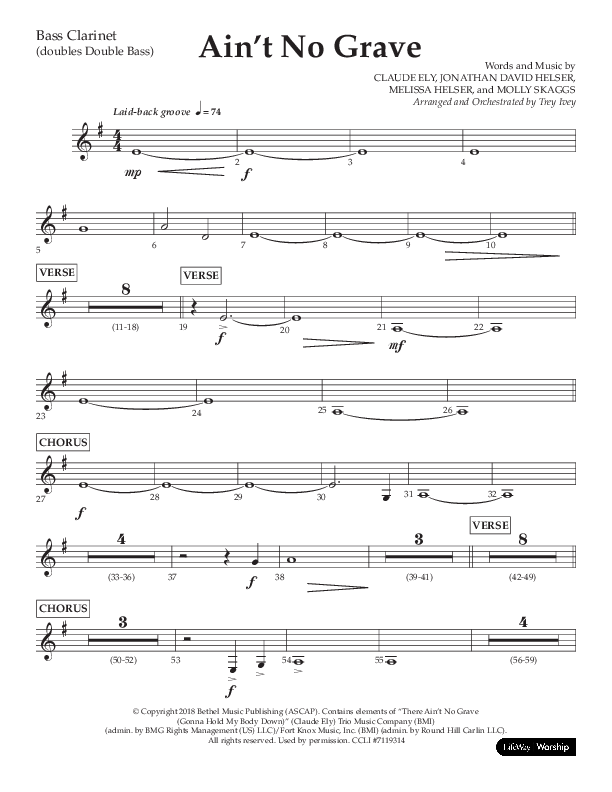 Ain't No Grave (Choral Anthem SATB) Bass Clarinet (Lifeway Choral / Arr. Trey Ivey)