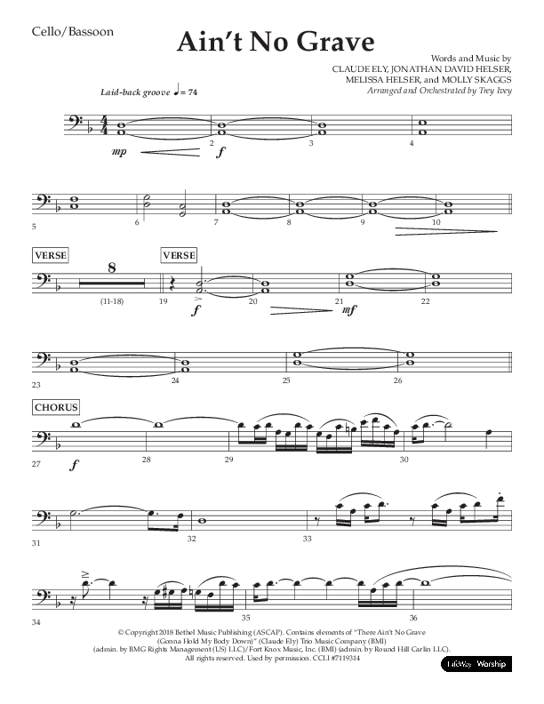 Ain't No Grave (Choral Anthem SATB) Cello (Lifeway Choral / Arr. Trey Ivey)