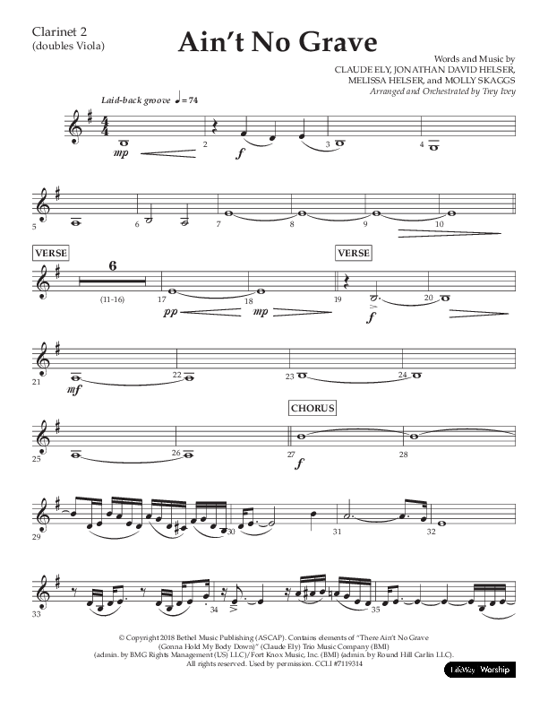 Ain't No Grave (Choral Anthem SATB) Clarinet 1/2 (Lifeway Choral / Arr. Trey Ivey)