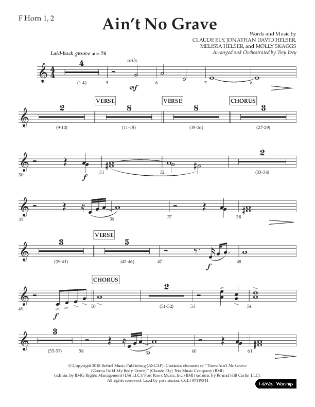Ain't No Grave (Choral Anthem SATB) French Horn 1/2 (Lifeway Choral / Arr. Trey Ivey)
