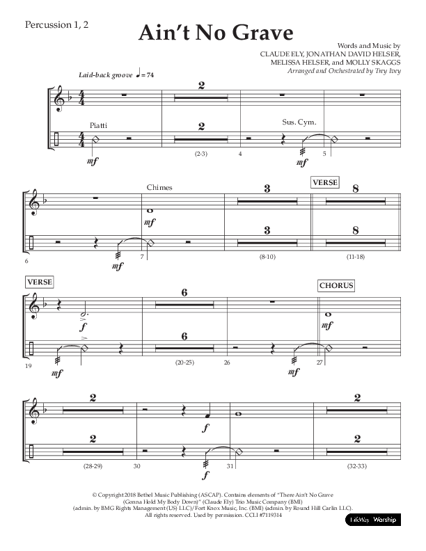 Ain't No Grave (Choral Anthem SATB) Percussion 1/2 (Lifeway Choral / Arr. Trey Ivey)