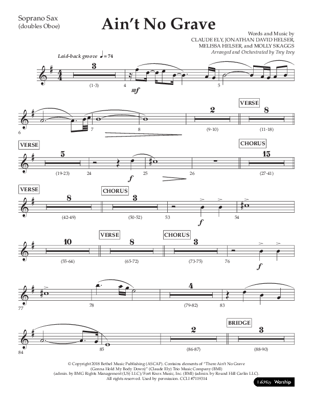 Ain't No Grave (Choral Anthem SATB) Soprano Sax (Lifeway Choral / Arr. Trey Ivey)