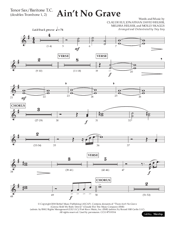 Ain't No Grave (Choral Anthem SATB) Tenor Sax/Baritone T.C. (Lifeway Choral / Arr. Trey Ivey)