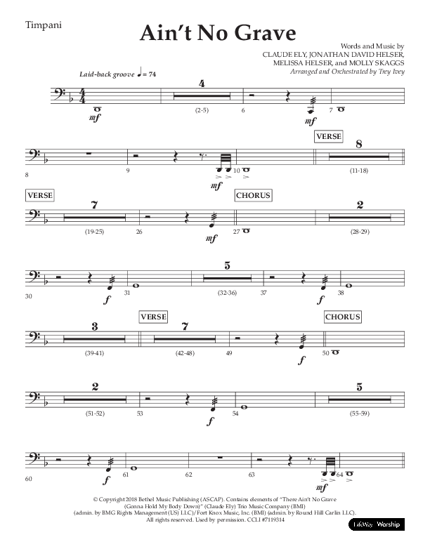 Ain't No Grave (Choral Anthem SATB) Timpani (Lifeway Choral / Arr. Trey Ivey)