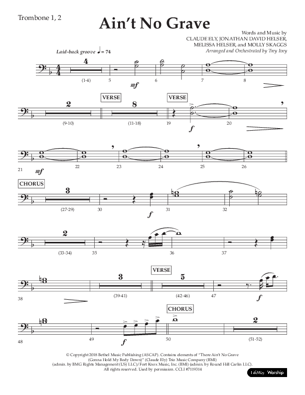 Ain't No Grave (Choral Anthem SATB) Trombone 1/2 (Lifeway Choral / Arr. Trey Ivey)
