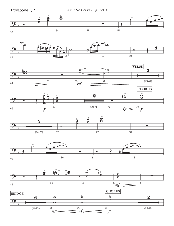 Ain't No Grave (Choral Anthem SATB) Trombone 1/2 (Lifeway Choral / Arr. Trey Ivey)