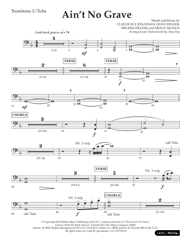 Ain't No Grave (Choral Anthem SATB) Trombone 3/Tuba (Lifeway Choral / Arr. Trey Ivey)