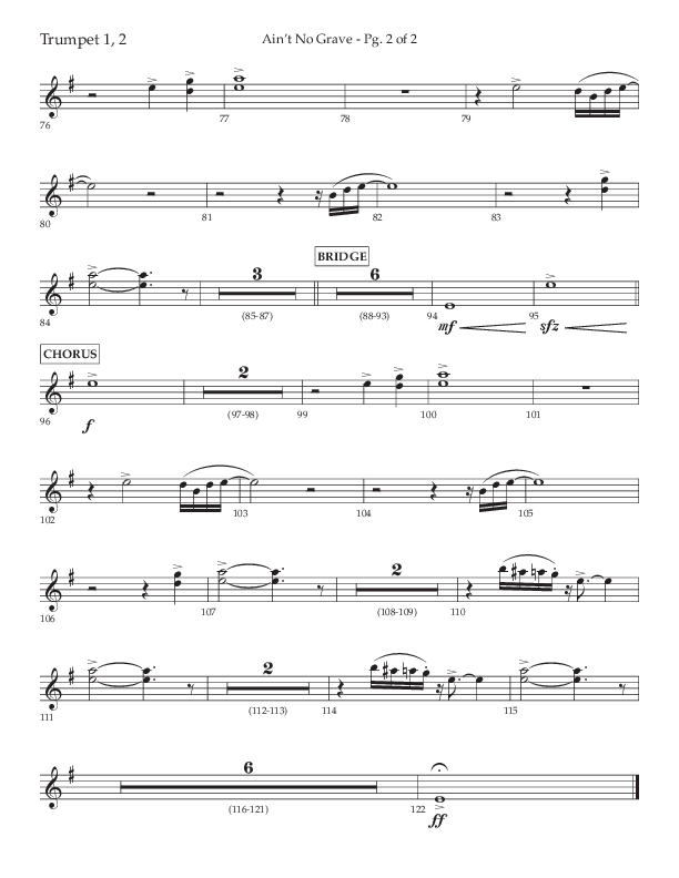 Ain't No Grave (Choral Anthem SATB) Trumpet 1,2 (Lifeway Choral / Arr. Trey Ivey)
