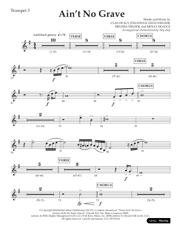 Ain't No Grave (Choral Anthem SATB) Trumpet 3 (Lifeway Choral / Arr. Trey Ivey)