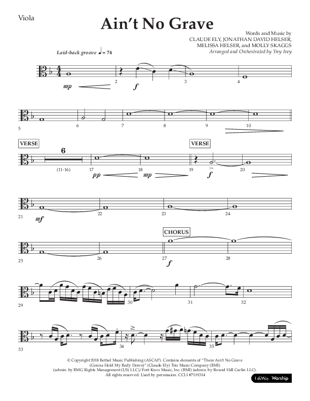 Ain't No Grave (Choral Anthem SATB) Viola (Lifeway Choral / Arr. Trey Ivey)