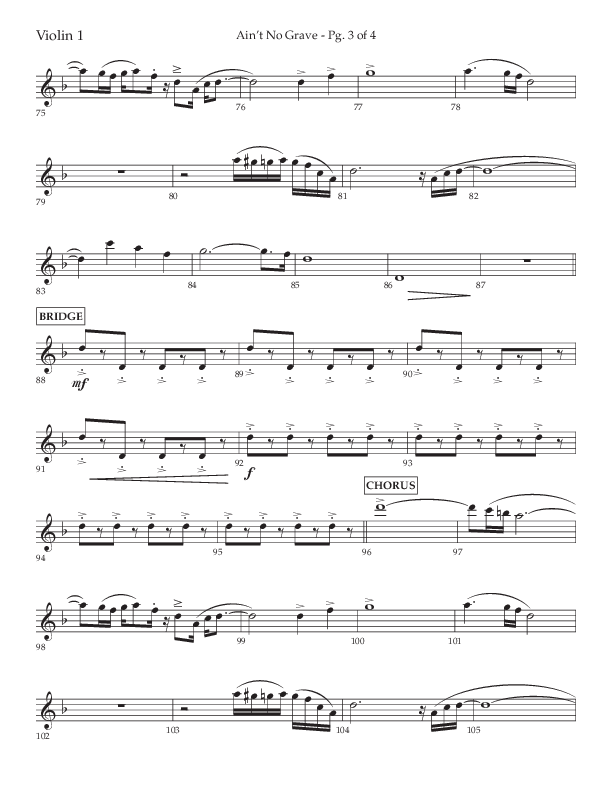 Ain't No Grave (Choral Anthem SATB) Violin 1 (Lifeway Choral / Arr. Trey Ivey)