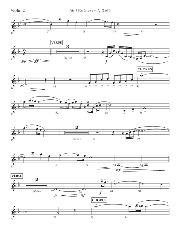 Ain't No Grave (Choral Anthem SATB) Violin 2 (Lifeway Choral / Arr. Trey Ivey)