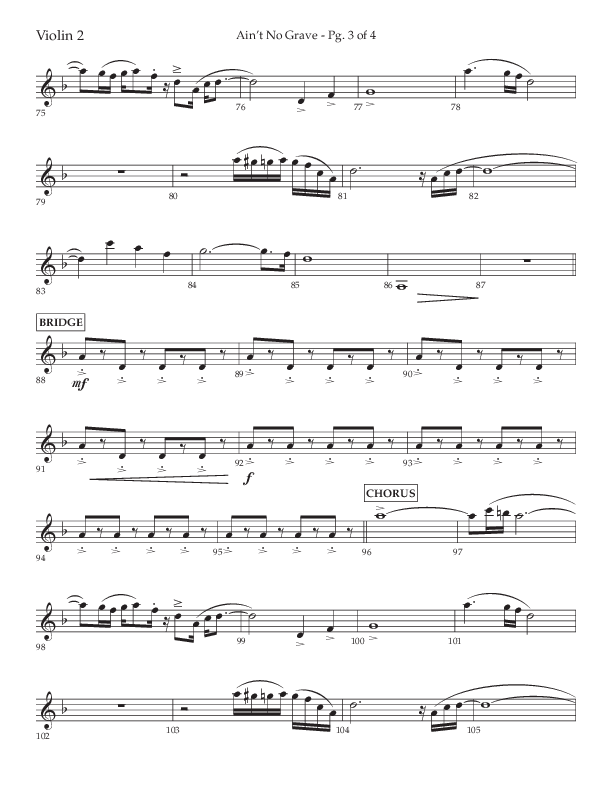 Ain't No Grave (Choral Anthem SATB) Violin 2 (Lifeway Choral / Arr. Trey Ivey)