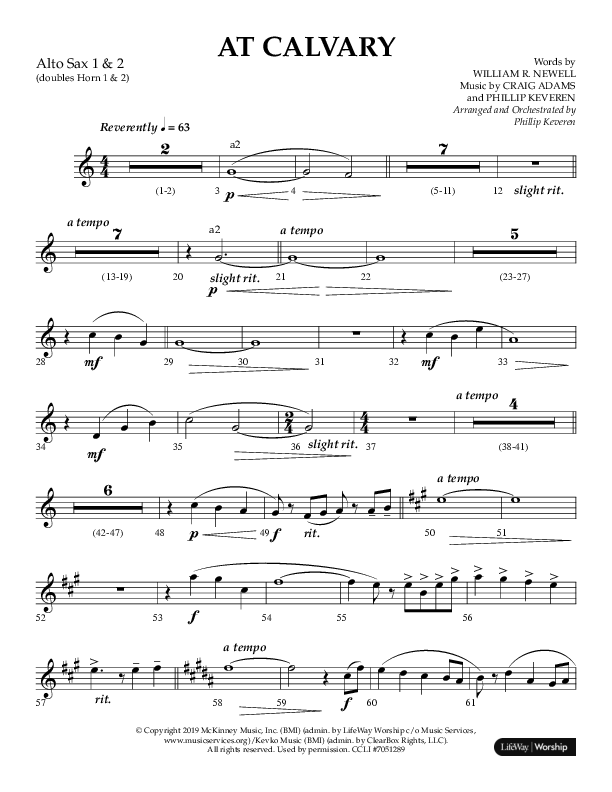 At Calvary (Choral Anthem SATB) Alto Sax 1/2 (Lifeway Choral / Arr. Philip Keveren)