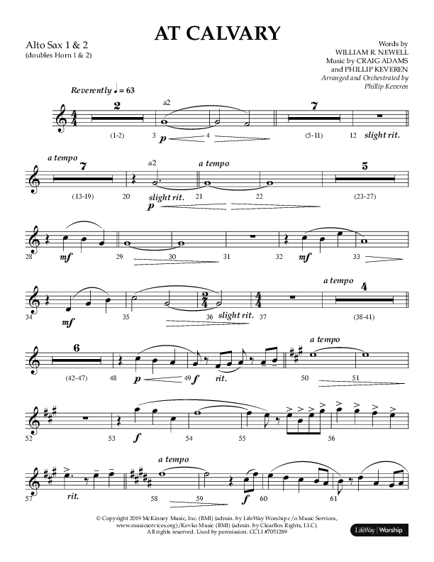 At Calvary (Choral Anthem SATB) Alto Sax 1/2 (Lifeway Choral / Arr. Phillip Keveren)