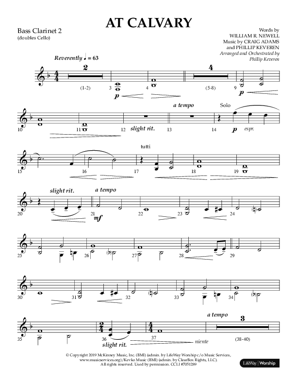 At Calvary (Choral Anthem SATB) Bass Clarinet (Lifeway Choral / Arr. Philip Keveren)
