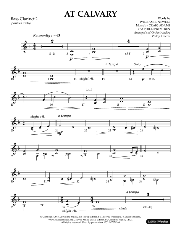 At Calvary (Choral Anthem SATB) Bass Clarinet (Lifeway Choral / Arr. Phillip Keveren)