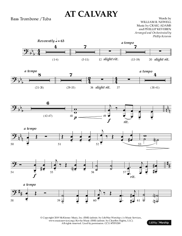 At Calvary (Choral Anthem SATB) Bass Trombone (Lifeway Choral / Arr. Philip Keveren)