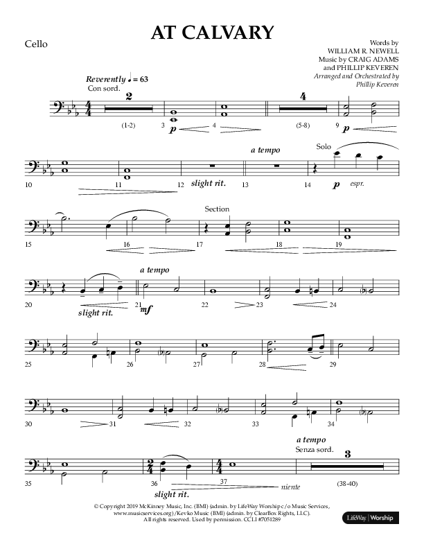 At Calvary (Choral Anthem SATB) Cello (Lifeway Choral / Arr. Phillip Keveren)