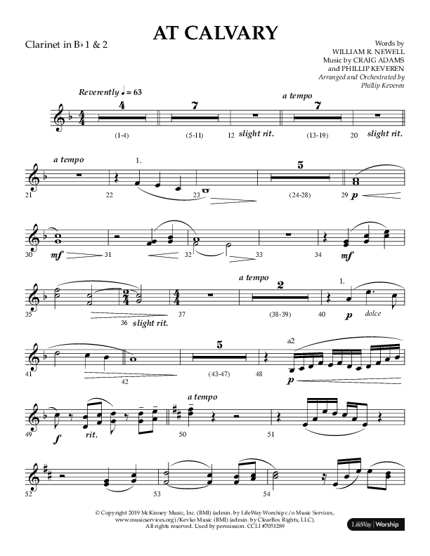 At Calvary (Choral Anthem SATB) Clarinet 1/2 (Lifeway Choral / Arr. Phillip Keveren)