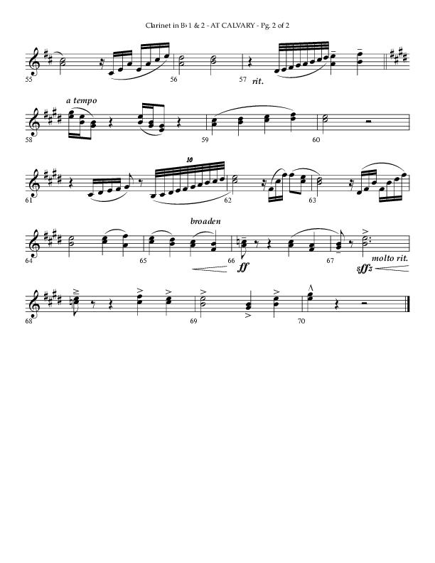 At Calvary (Choral Anthem SATB) Clarinet 1/2 (Lifeway Choral / Arr. Philip Keveren)