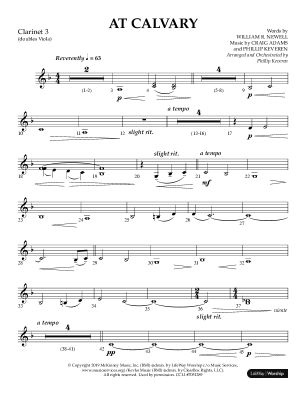 At Calvary (Choral Anthem SATB) Clarinet 3 (Lifeway Choral / Arr. Phillip Keveren)