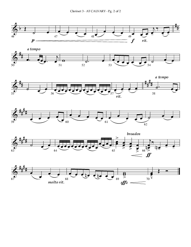 At Calvary (Choral Anthem SATB) Clarinet 3 (Lifeway Choral / Arr. Philip Keveren)
