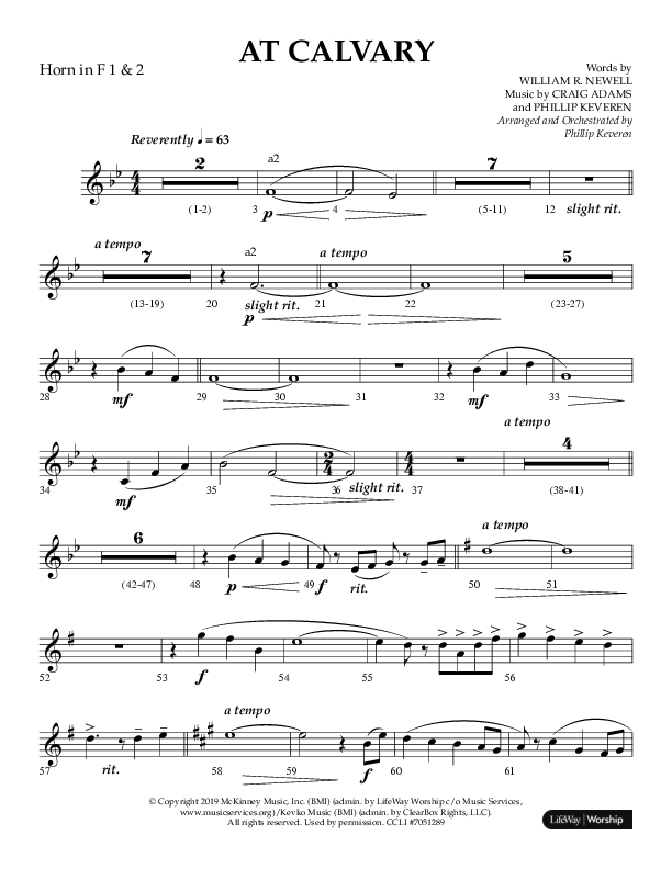 At Calvary (Choral Anthem SATB) French Horn 1/2 (Lifeway Choral / Arr. Philip Keveren)