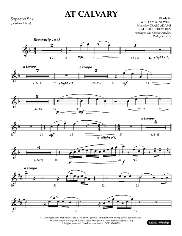 At Calvary (Choral Anthem SATB) Soprano Sax (Lifeway Choral / Arr. Philip Keveren)