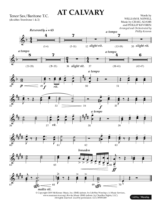 At Calvary (Choral Anthem SATB) Tenor Sax/Baritone T.C. (Lifeway Choral / Arr. Philip Keveren)