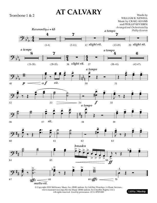 At Calvary (Choral Anthem SATB) Trombone 1/2 (Lifeway Choral / Arr. Philip Keveren)
