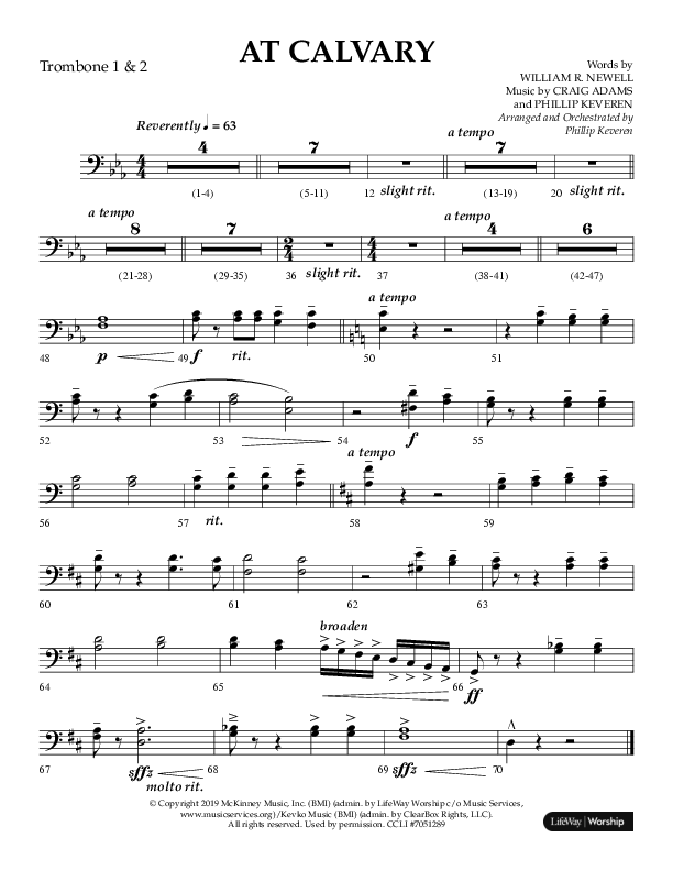 At Calvary (Choral Anthem SATB) Trombone 1/2 (Lifeway Choral / Arr. Phillip Keveren)