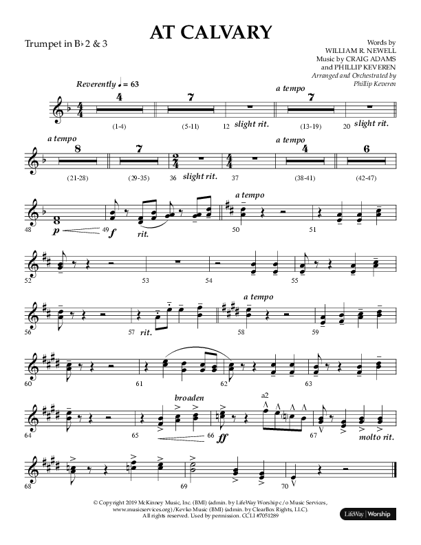 At Calvary (Choral Anthem SATB) Trumpet 1/2/3 (Lifeway Choral / Arr. Philip Keveren)