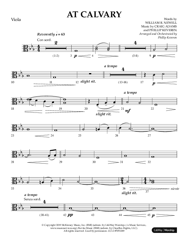 At Calvary (Choral Anthem SATB) Viola (Lifeway Choral / Arr. Phillip Keveren)