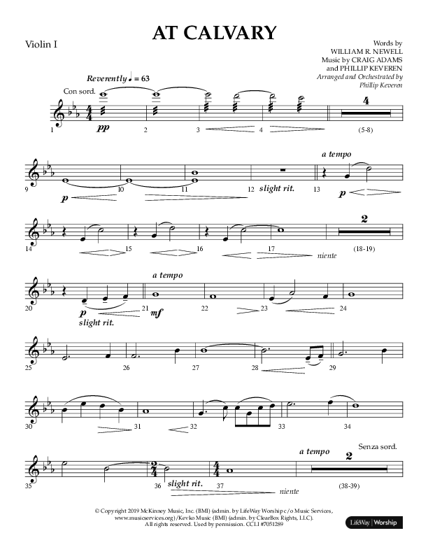 At Calvary (Choral Anthem SATB) Violin 1 (Lifeway Choral / Arr. Phillip Keveren)