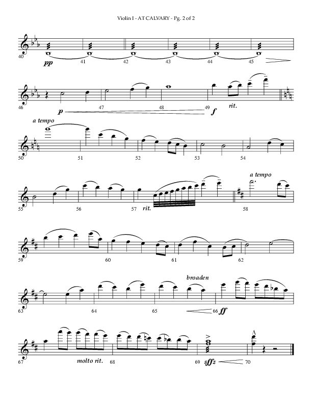 At Calvary (Choral Anthem SATB) Violin 1 (Lifeway Choral / Arr. Philip Keveren)