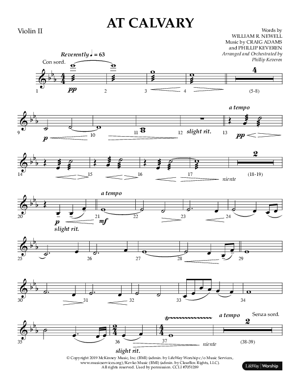At Calvary (Choral Anthem SATB) Violin 2 (Lifeway Choral / Arr. Phillip Keveren)