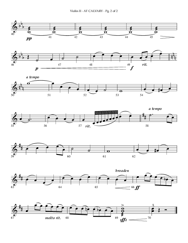 At Calvary (Choral Anthem SATB) Violin 2 (Lifeway Choral / Arr. Phillip Keveren)